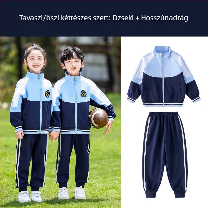 Gyerekeknek baseball-stílusú iskolai egyenruha tavasz–ősz szezonra, 3 részes készlet, óvodásoknak és első osztályos tanulóknak