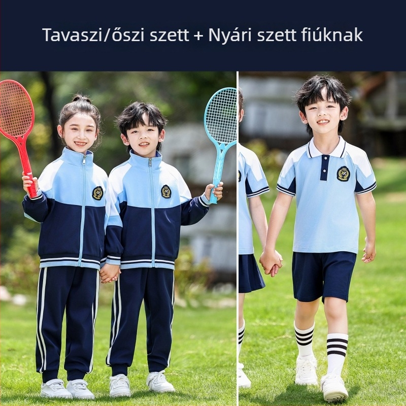Gyerekeknek baseball-stílusú iskolai egyenruha tavasz–ősz szezonra, 3 részes készlet, óvodásoknak és első osztályos tanulóknak