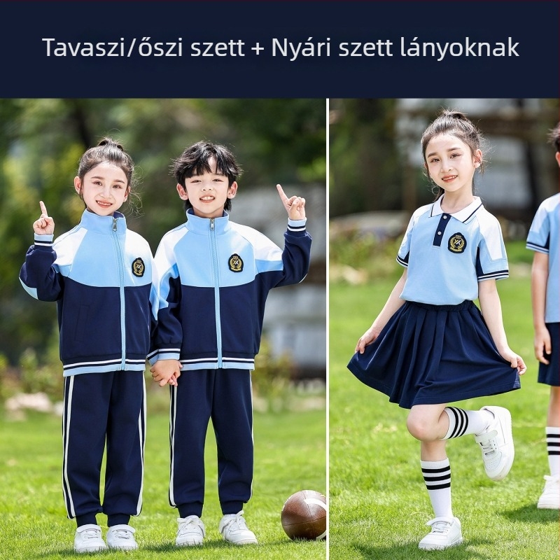 Gyerekeknek baseball-stílusú iskolai egyenruha tavasz–ősz szezonra, 3 részes készlet, óvodásoknak és első osztályos tanulóknak
