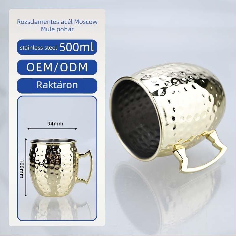 Rézbevonatos Moscow Mule bögre, rozsdamentes acélból készült koktél pohár 400–500 ml