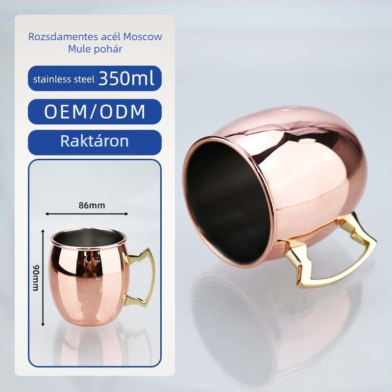 Rézbevonatos Moscow Mule bögre, rozsdamentes acélból készült koktél pohár 400–500 ml