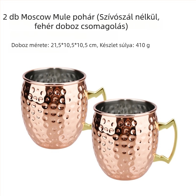 Rézbevonatos Moscow Mule bögre, rozsdamentes acélból készült koktél pohár 400–500 ml