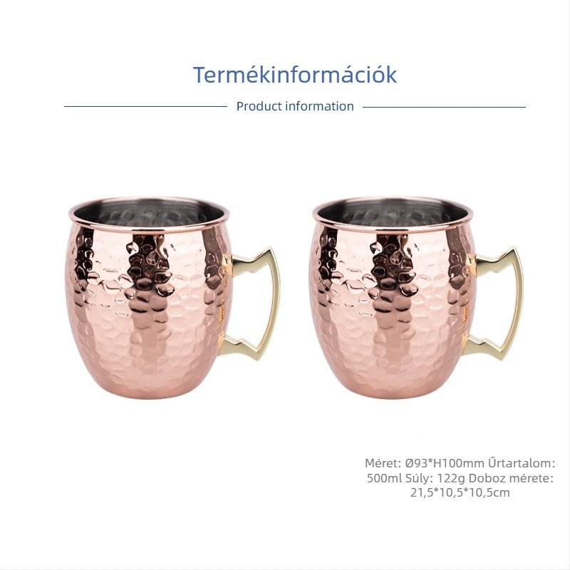 Rézbevonatos Moscow Mule bögre, rozsdamentes acélból készült koktél pohár 400–500 ml