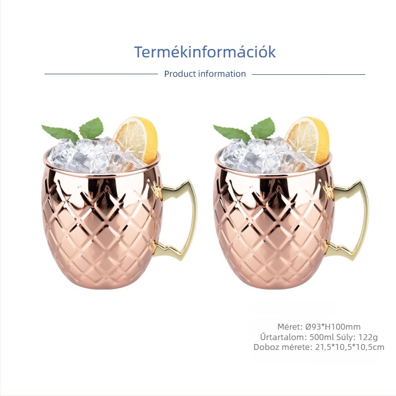 Rézbevonatos Moscow Mule bögre, rozsdamentes acélból készült koktél pohár 400–500 ml