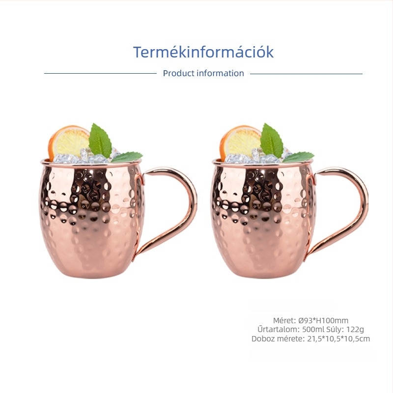 Rézbevonatos Moscow Mule bögre, rozsdamentes acélból készült koktél pohár 400–500 ml