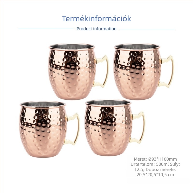 Rézbevonatos Moscow Mule bögre, rozsdamentes acélból készült koktél pohár 400–500 ml