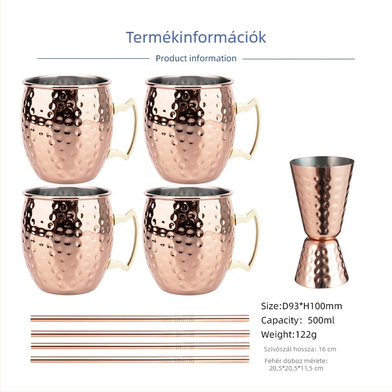 Rézbevonatos Moscow Mule bögre, rozsdamentes acélból készült koktél pohár 400–500 ml