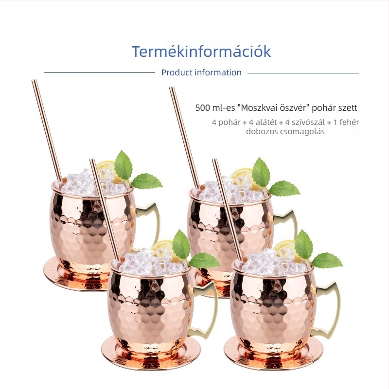 Rézbevonatos Moscow Mule bögre, rozsdamentes acélból készült koktél pohár 400–500 ml