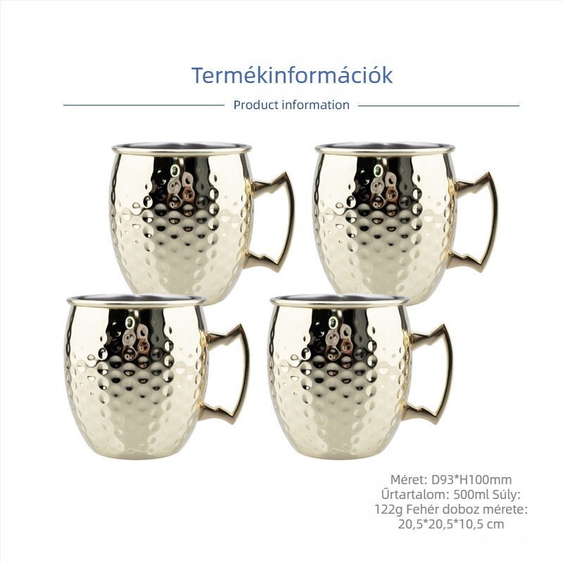 Rézbevonatos Moscow Mule bögre, rozsdamentes acélból készült koktél pohár 400–500 ml