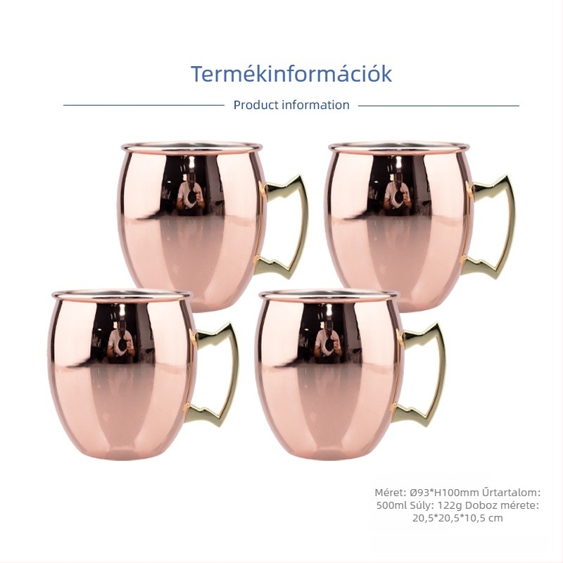Rézbevonatos Moscow Mule bögre, rozsdamentes acélból készült koktél pohár 400–500 ml