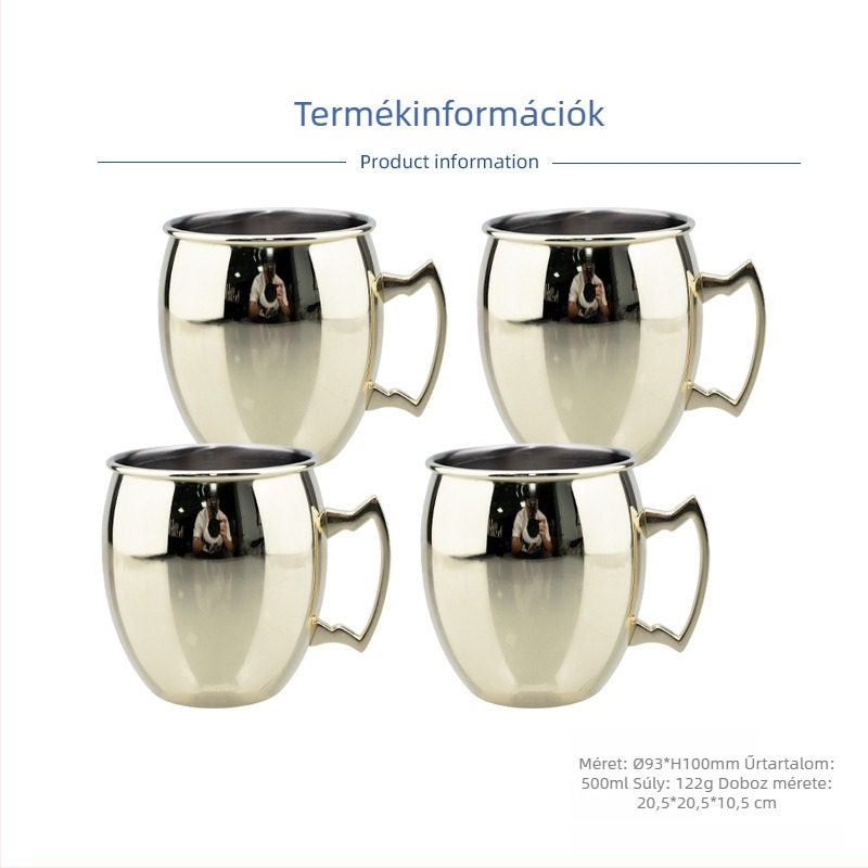 Rézbevonatos Moscow Mule bögre, rozsdamentes acélból készült koktél pohár 400–500 ml