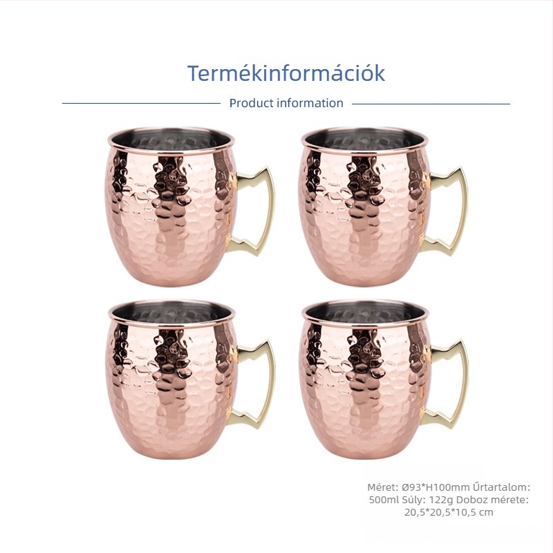 Rézbevonatos Moscow Mule bögre, rozsdamentes acélból készült koktél pohár 400–500 ml