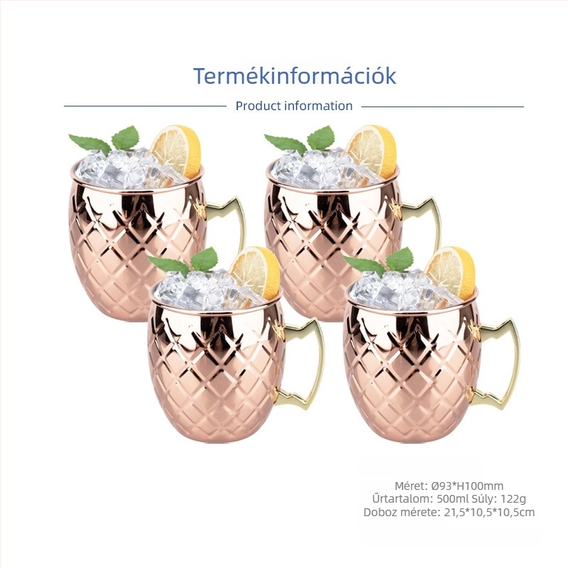 Rézbevonatos Moscow Mule bögre, rozsdamentes acélból készült koktél pohár 400–500 ml