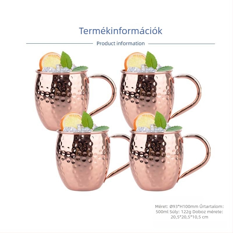 Rézbevonatos Moscow Mule bögre, rozsdamentes acélból készült koktél pohár 400–500 ml