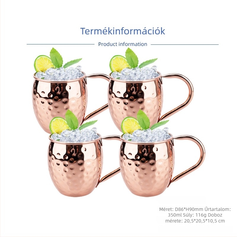 Rézbevonatos Moscow Mule bögre, rozsdamentes acélból készült koktél pohár 400–500 ml