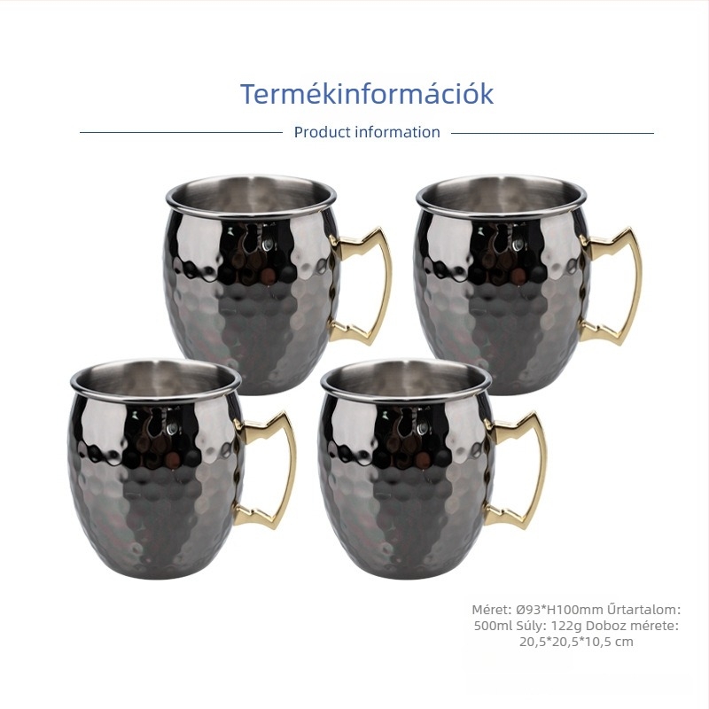 Rézbevonatos Moscow Mule bögre, rozsdamentes acélból készült koktél pohár 400–500 ml