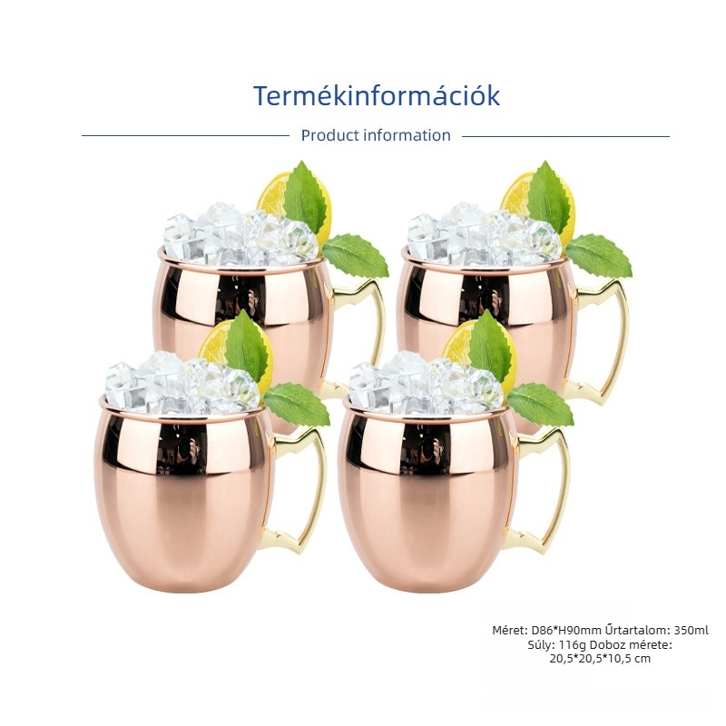 Rézbevonatos Moscow Mule bögre, rozsdamentes acélból készült koktél pohár 400–500 ml