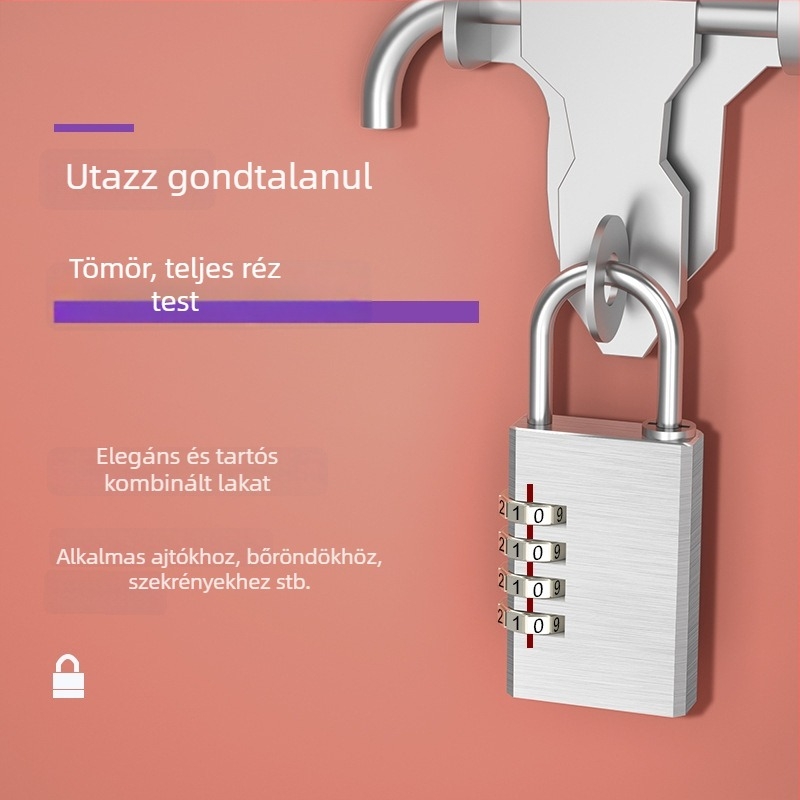 Teljesen rézből készült jelszavas lakat poggyászhoz, szekrényekhez kollégiumban és edzőteremben, mini vízálló mechanikus zár