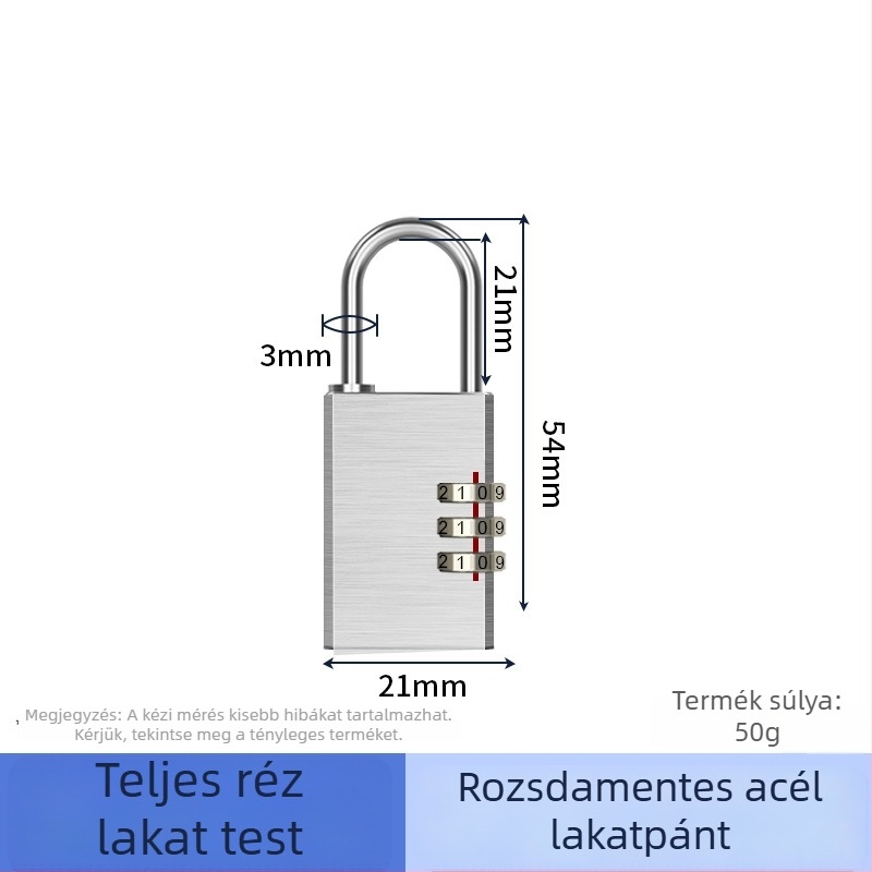 Teljesen rézből készült jelszavas lakat poggyászhoz, szekrényekhez kollégiumban és edzőteremben, mini vízálló mechanikus zár