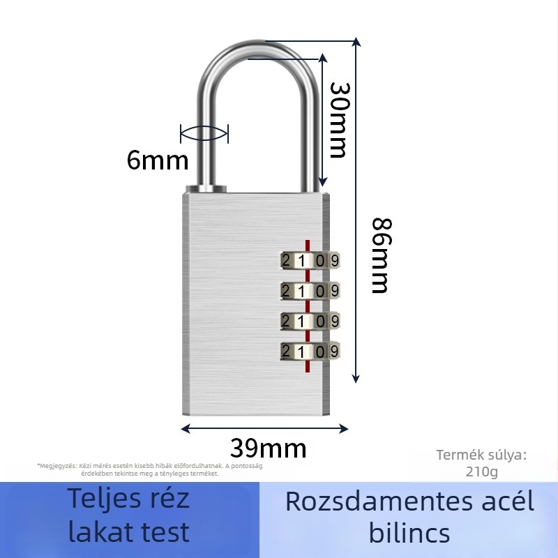 Teljesen rézből készült jelszavas lakat poggyászhoz, szekrényekhez kollégiumban és edzőteremben, mini vízálló mechanikus zár