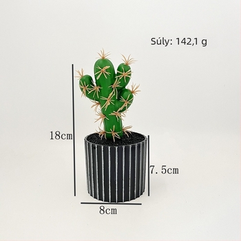 Fekete hordó alakú cserépben található mű kaktusz — irodai asztali dekoráció, mini szukkulens bonsai.