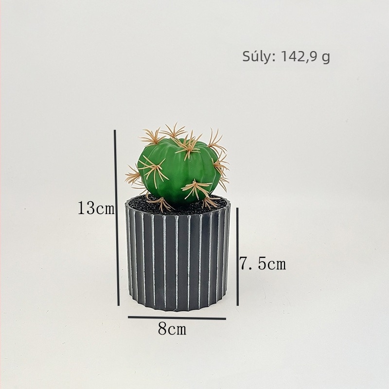 Fekete hordó alakú cserépben található mű kaktusz — irodai asztali dekoráció, mini szukkulens bonsai.