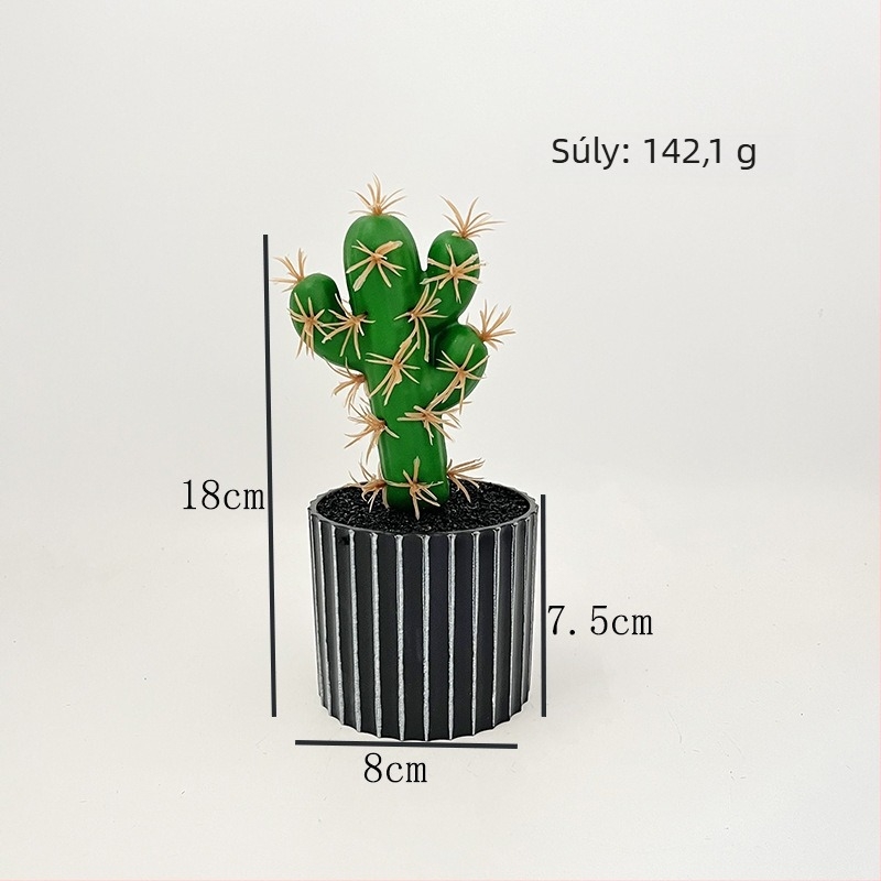 Fekete hordó alakú cserépben található mű kaktusz — irodai asztali dekoráció, mini szukkulens bonsai.