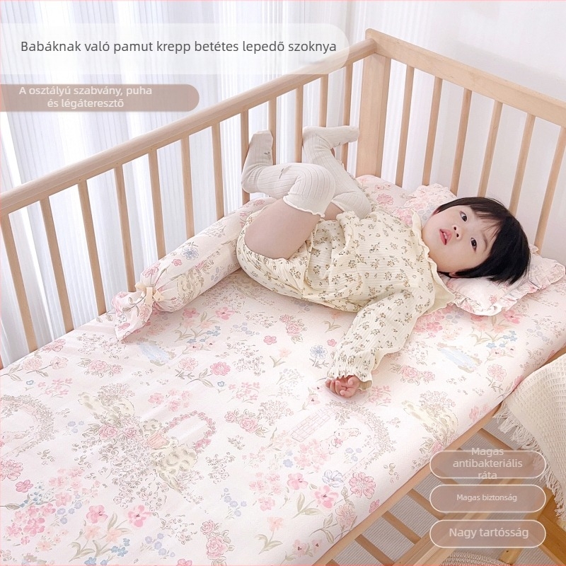 Babaágyhoz illő lepedő, 100% pamut géz anyagból, patchwork dizájn, nyár, matracvédő huzat