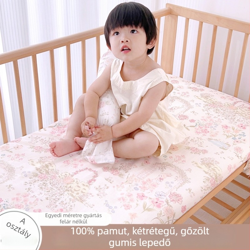 Babaágyhoz illő lepedő, 100% pamut géz anyagból, patchwork dizájn, nyár, matracvédő huzat