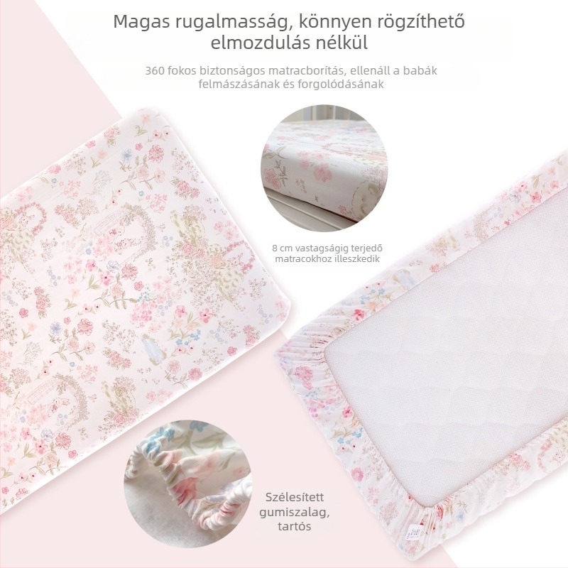 Babaágyhoz illő lepedő, 100% pamut géz anyagból, patchwork dizájn, nyár, matracvédő huzat