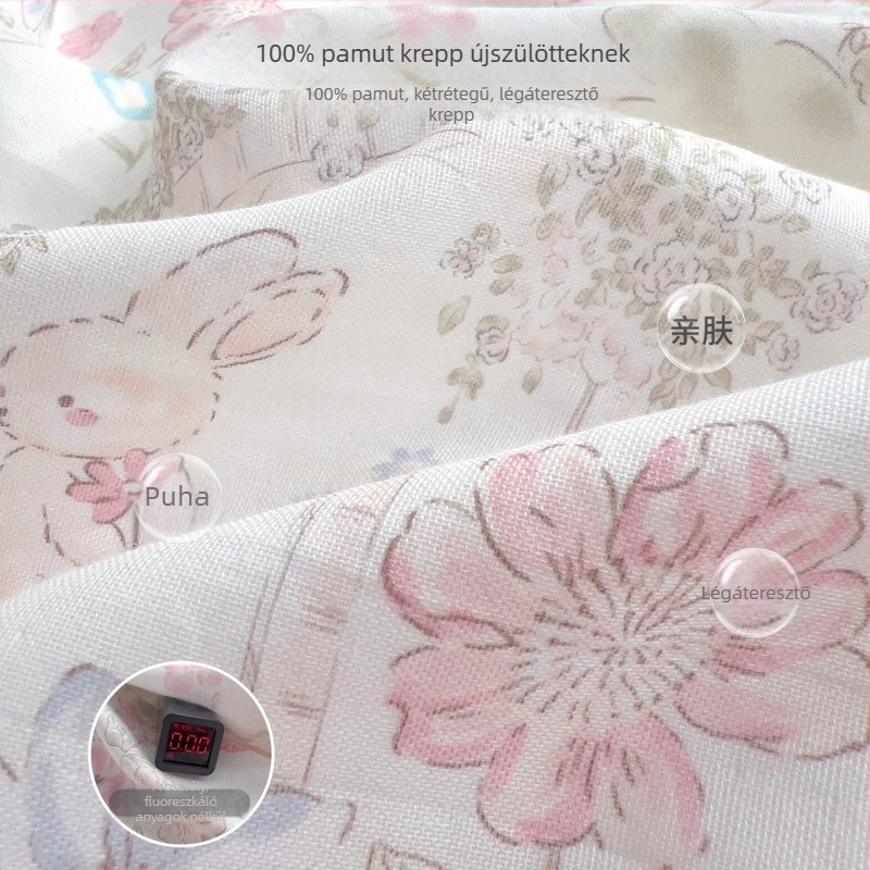 Babaágyhoz illő lepedő, 100% pamut géz anyagból, patchwork dizájn, nyár, matracvédő huzat