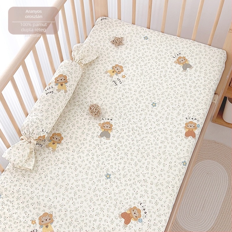 Babaágyhoz illő lepedő, 100% pamut géz anyagból, patchwork dizájn, nyár, matracvédő huzat