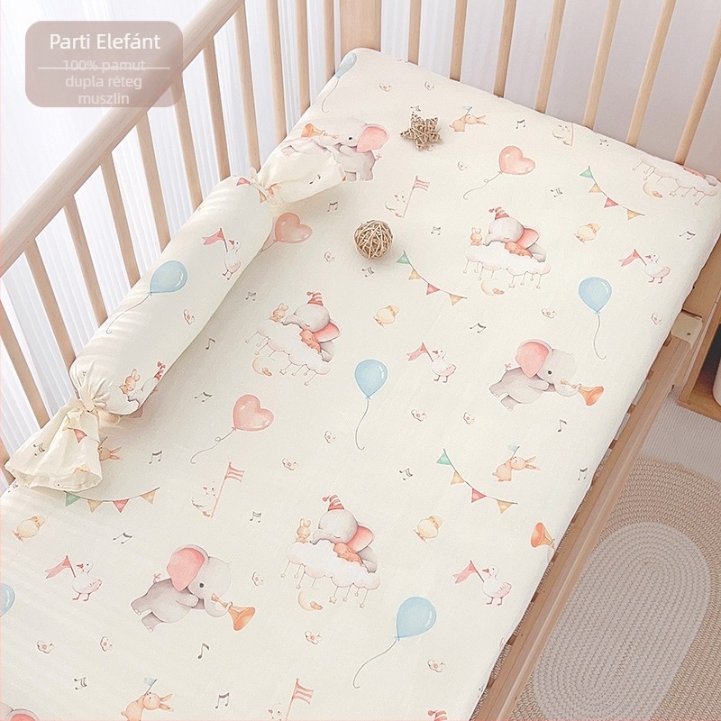 Babaágyhoz illő lepedő, 100% pamut géz anyagból, patchwork dizájn, nyár, matracvédő huzat