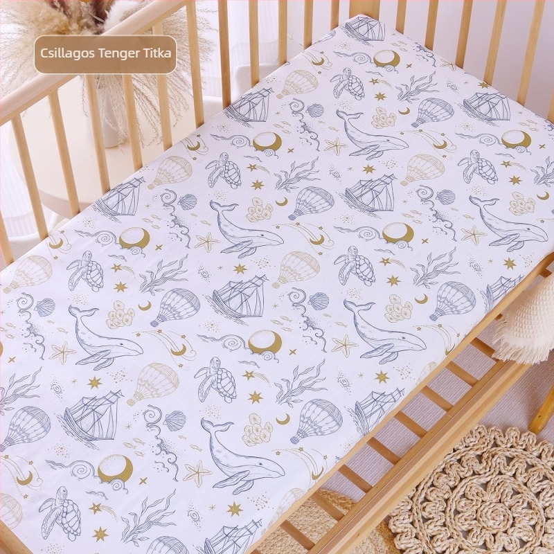 Babaágyhoz illő lepedő, 100% pamut géz anyagból, patchwork dizájn, nyár, matracvédő huzat