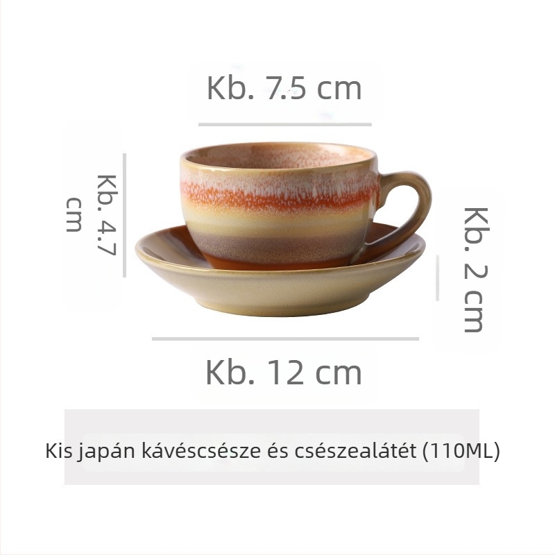 Kerámia kávéscsésze és alátét készlet, retro stílus, irodai használatra