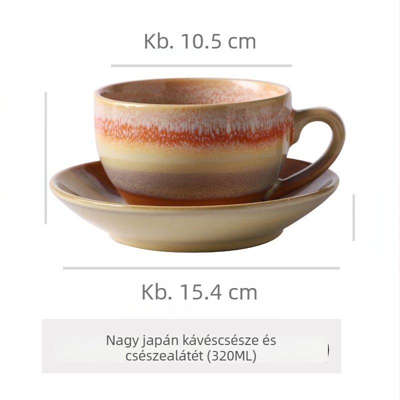 Kerámia kávéscsésze és alátét készlet, retro stílus, irodai használatra