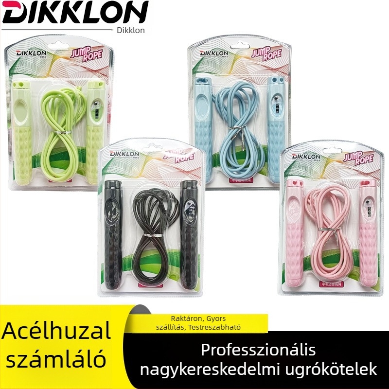 Állítható ugrókötél acélhuzallal és bambusz gyöngyökkel