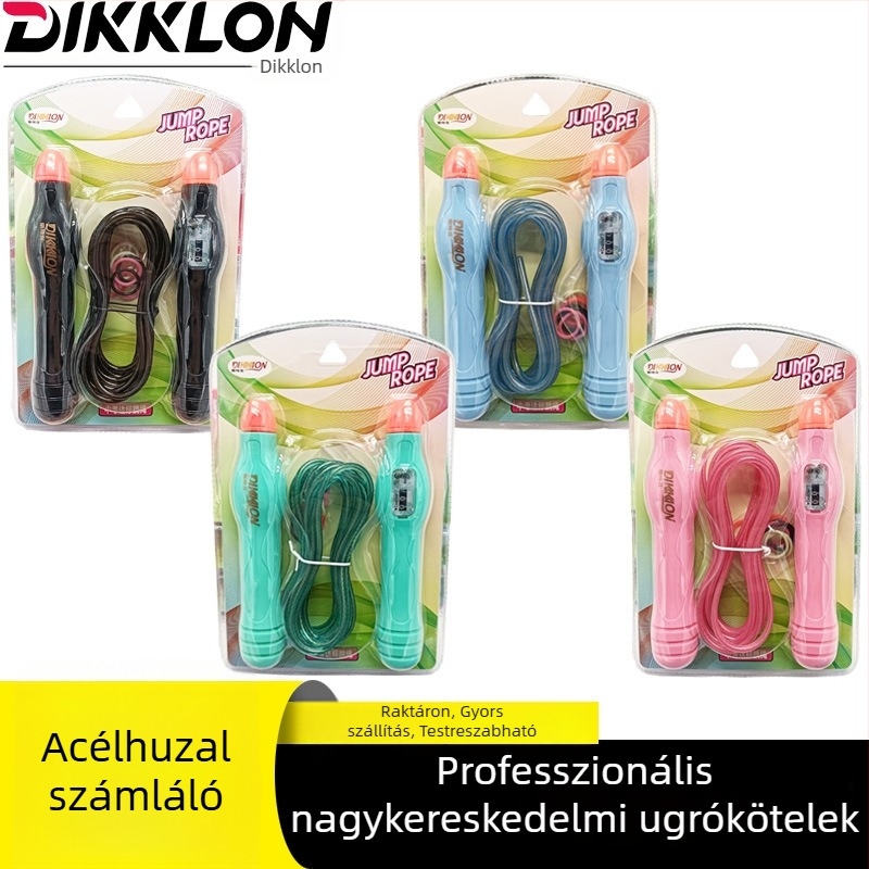 Állítható ugrókötél acélhuzallal és bambusz gyöngyökkel