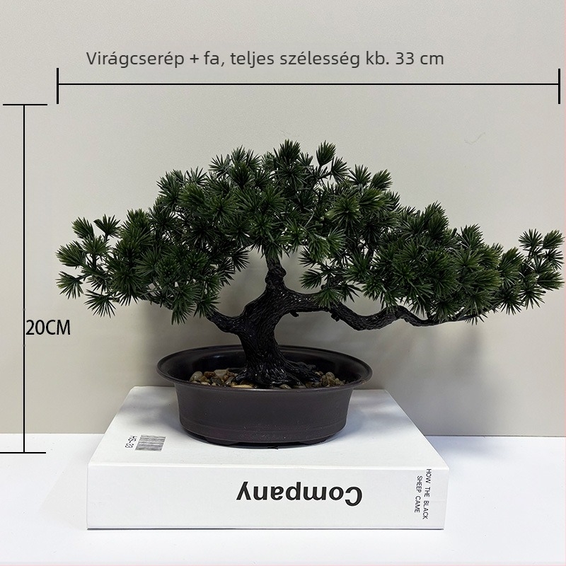 Belső térre készült műanyag bonsai, Welcoming Pine, mini fenyőfa dísz, 20 cm