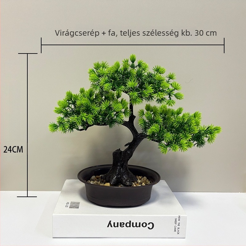 Belső térre készült műanyag bonsai, Welcoming Pine, mini fenyőfa dísz, 20 cm