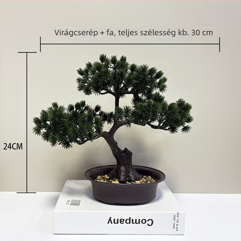 Belső térre készült műanyag bonsai, Welcoming Pine, mini fenyőfa dísz, 20 cm