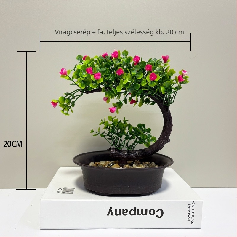 Belső térre készült műanyag bonsai, Welcoming Pine, mini fenyőfa dísz, 20 cm