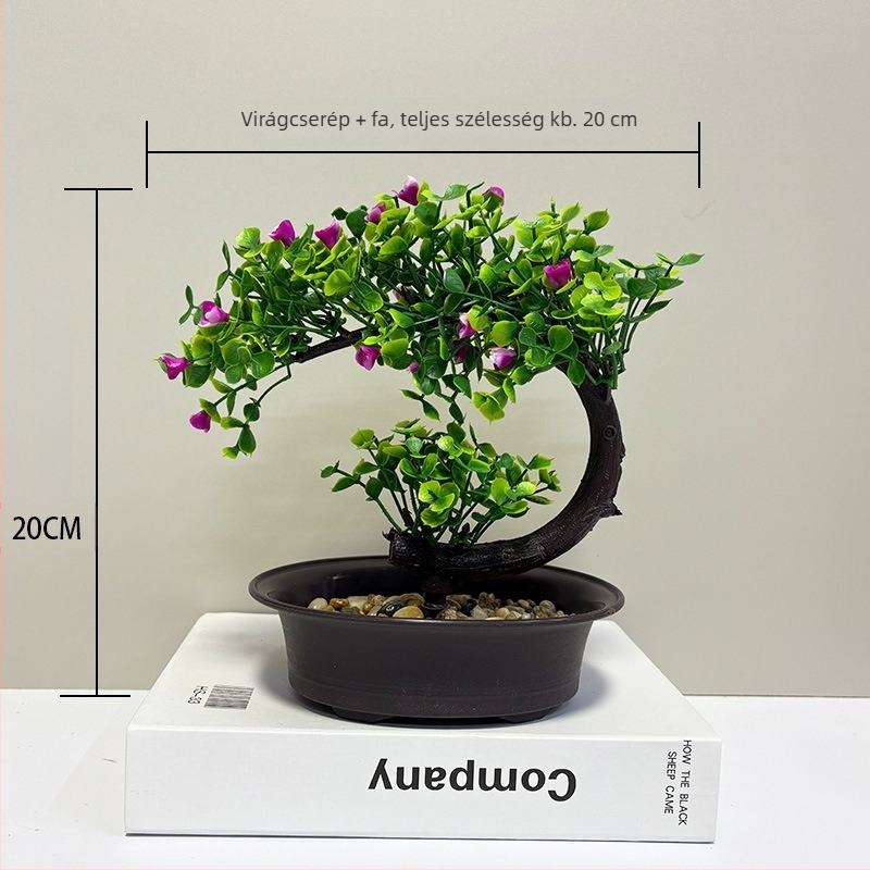 Belső térre készült műanyag bonsai, Welcoming Pine, mini fenyőfa dísz, 20 cm