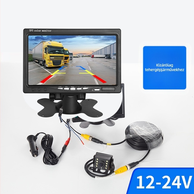 7 hüvelykes HD járműkijelző, hátrameneti monitor, teherautó videóbemenet