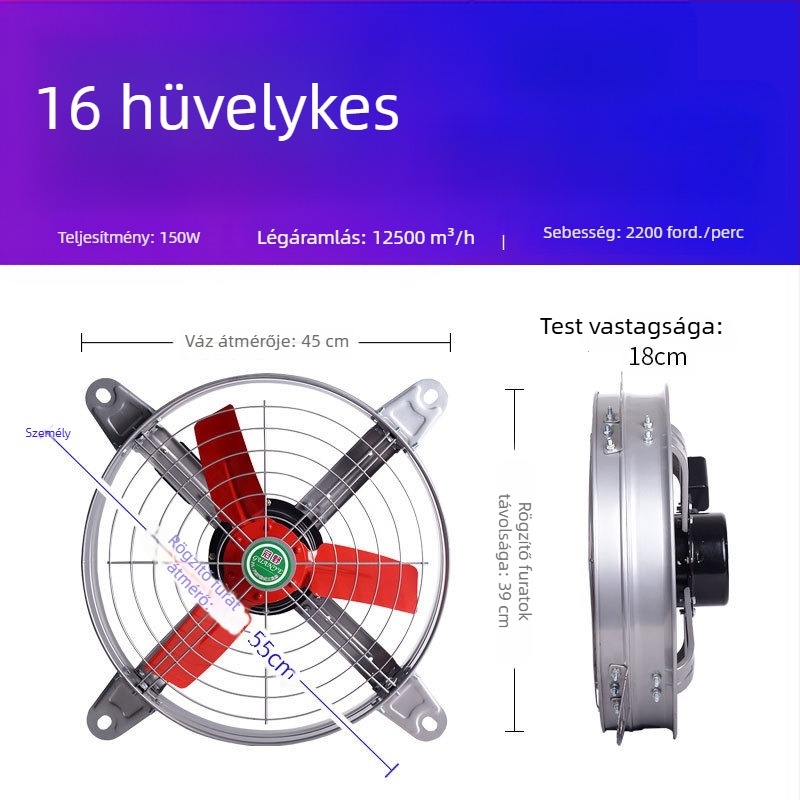 Ipari kategóriájú, nagy teljesítményű, csendes kipufogóventilátor konyhai szellőztetéshez
