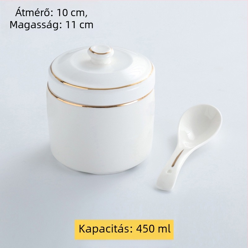 Aranyszegélyes kerámia vízfürdős edény dupla fedéllel és dupla füllel, madárfészek leveses tál és párolt tojásos tál, háztartási használatra