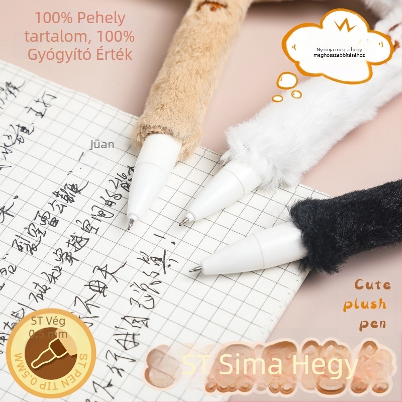 Puha plüss toll kattintós mechanikával, gyorsan száradó gél tinta, 0,5 mm fekete tinta, aranyos mesefigurás dizájn