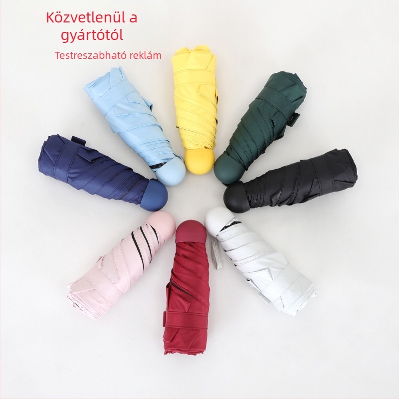 Hat bordás mini zsebs esernyő, UV-védelem, fekete bevonat, uniszex, üzleti ajándék reklám esernyő