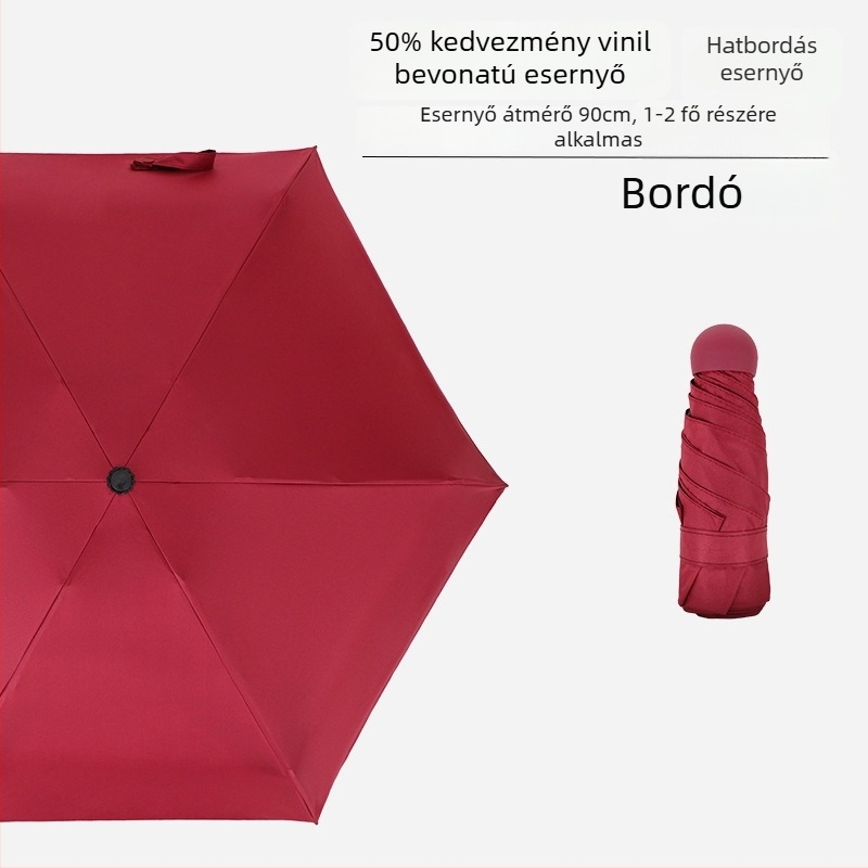 Hat bordás mini zsebs esernyő, UV-védelem, fekete bevonat, uniszex, üzleti ajándék reklám esernyő