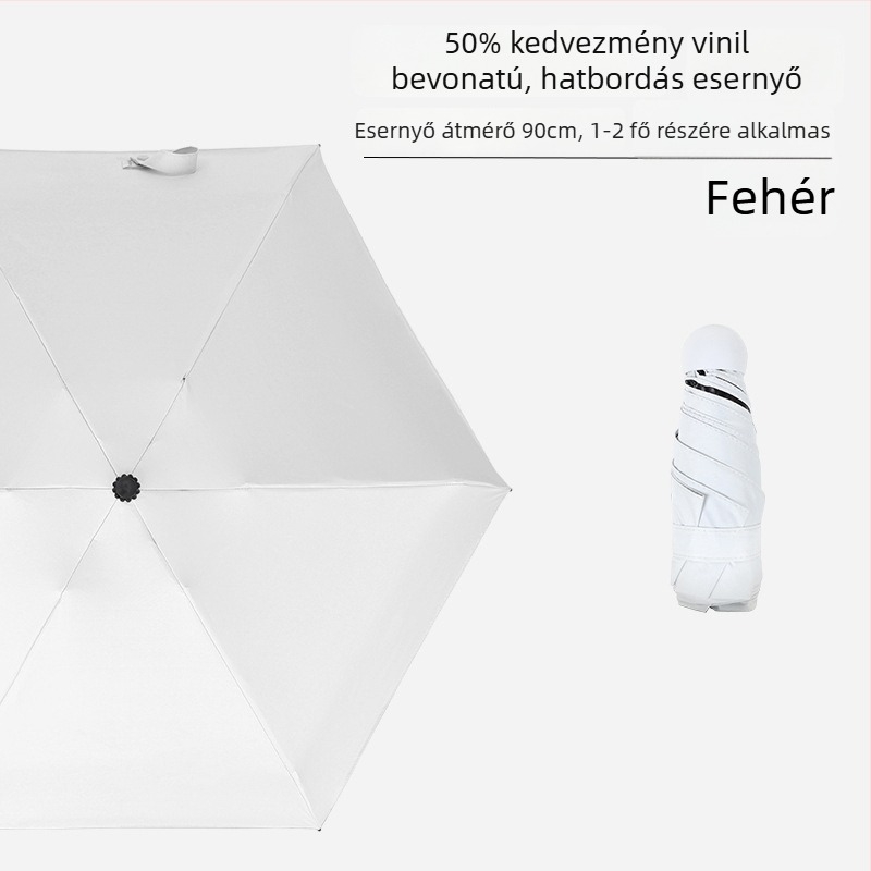 Hat bordás mini zsebs esernyő, UV-védelem, fekete bevonat, uniszex, üzleti ajándék reklám esernyő